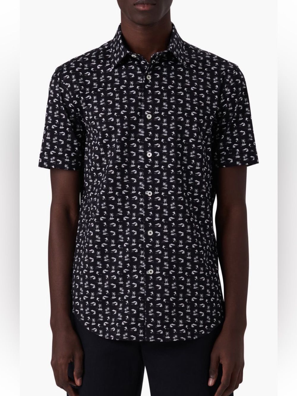 Bugatchi tropical print Men's Short-Sleeve OoohCotton Shirt 8-way stretch size M